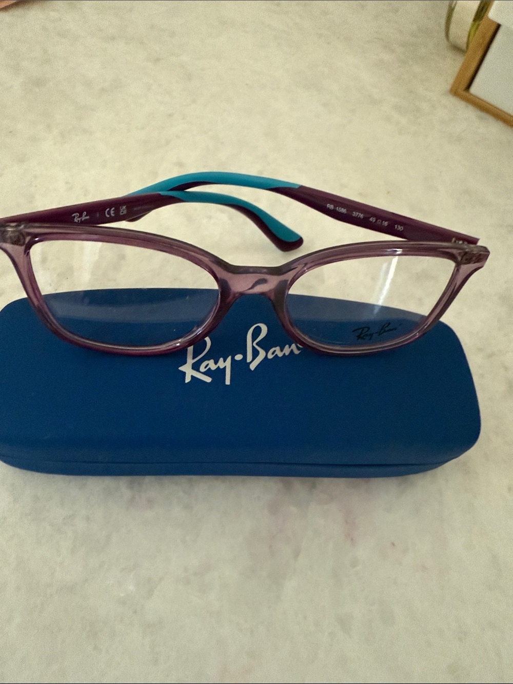 Ray-Ban Kids Translucent Purple Frame Glasses with Teal Temples
